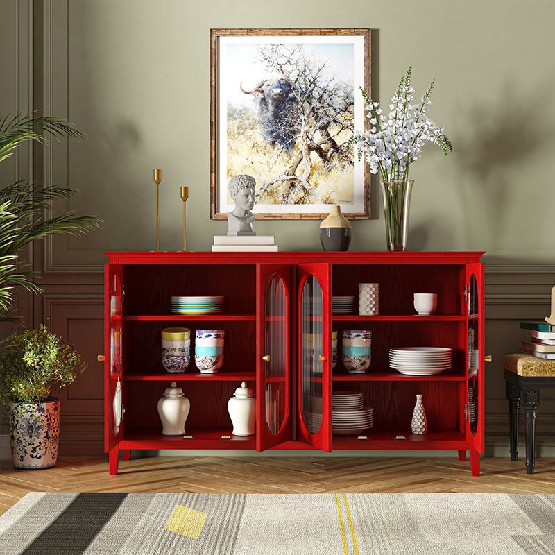 Contemporary Display Stand Pine Hutch Cabinet with Doors for Dining Room