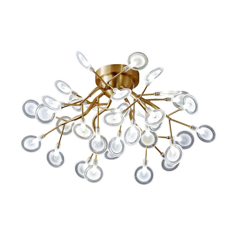 Metal Branch Flush Mount Light Simplicity Semi LED Flush Chandelier with Firefly Shade