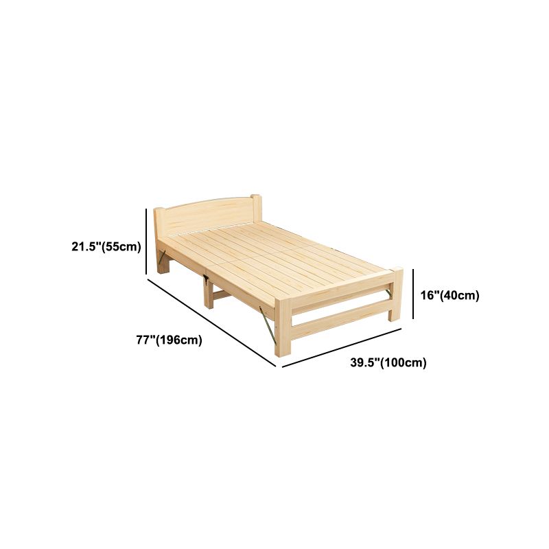 Natural Pine Wood Bed Frame Nordic 21.65" H Folding Bed with Headboard