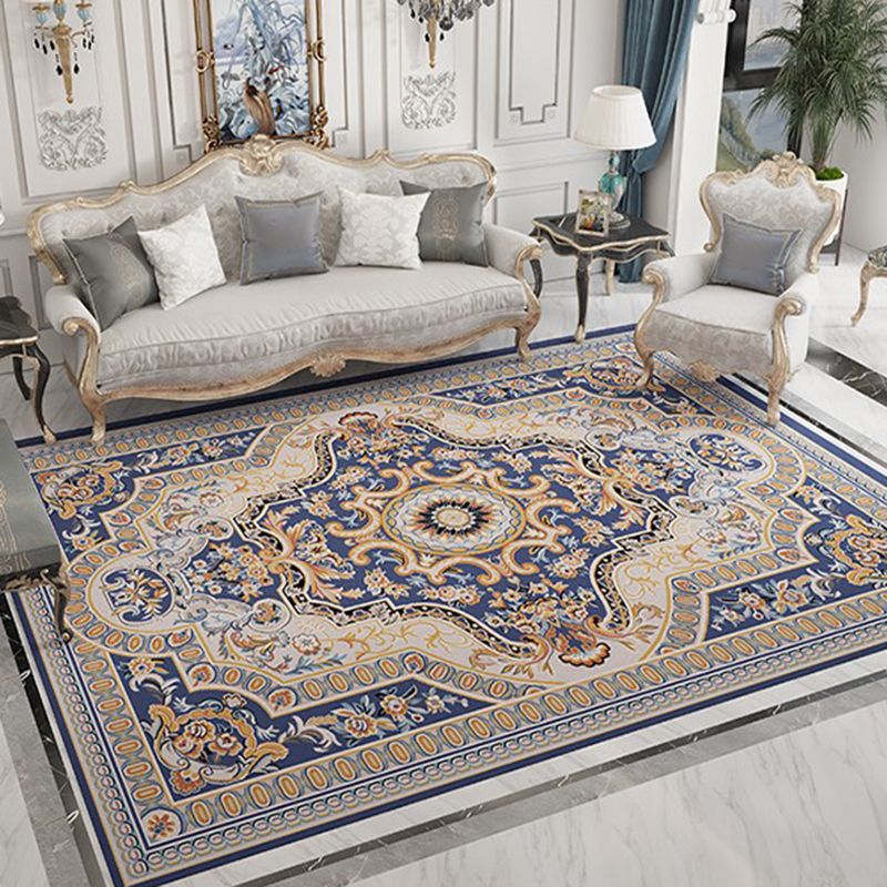 Moroccan Medallion Print Rug Polyester Area Carpet Stain Resistant Indoor Rug for Living Room