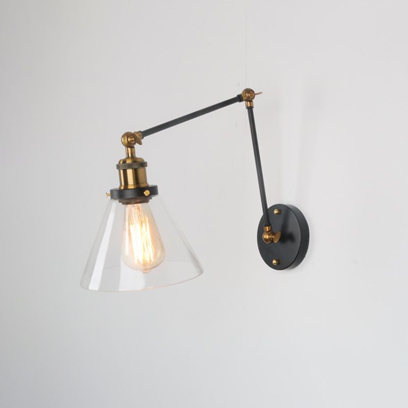 Lámpara de luz de pared de cono vintage 1 lámpara de pared de vidrio transparente con brazo largo