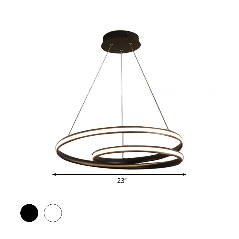 23"/31.5" Wide LED Dining Room Chandelier Light with Whirl Acrylic Shade Black/White Ceiling Pendant in Warm/White Light