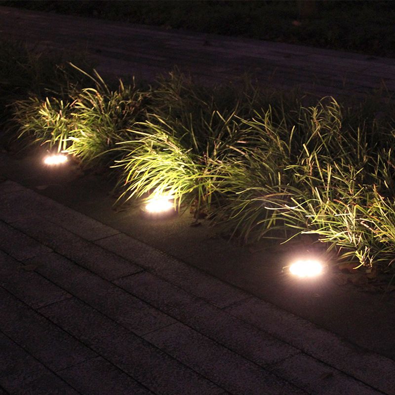 Metal Round LED Stake Light Contemporary Black Solar Buried Lighting for Backyard