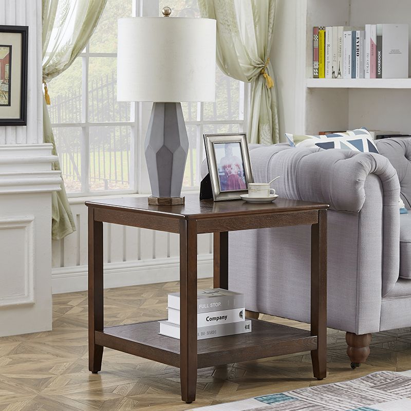 Modern Square / Rectangle Top Side Table Wooden 4 Legs End Table with Shelf
