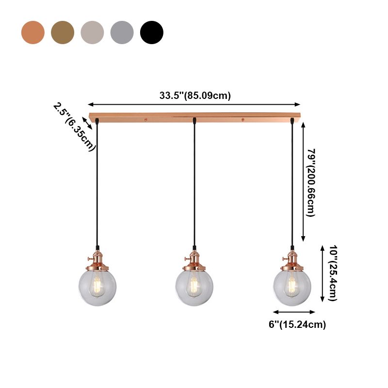 Lampada a sospensione del globo di ferro elettroplate in vetro a 3 luci a 3 luci in stile retrò industriale