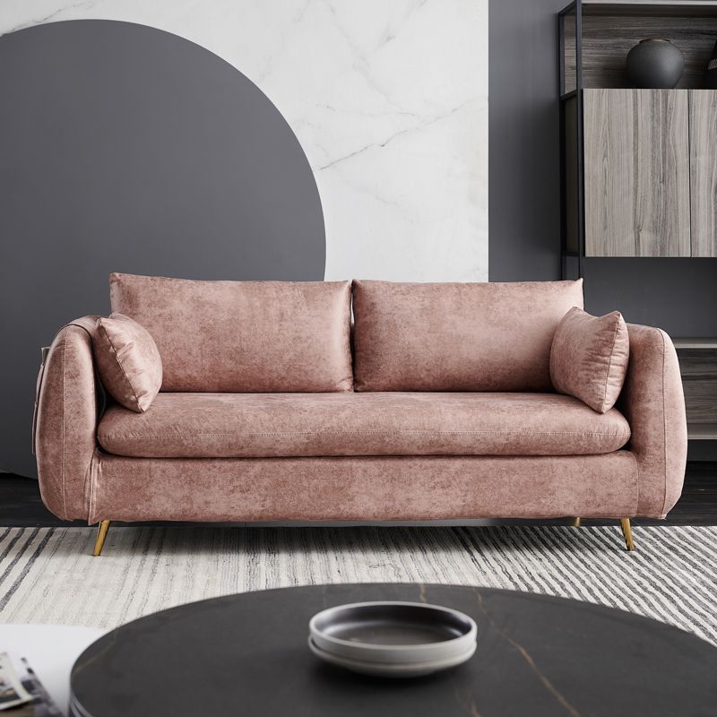 Contemporary Standard Sofa Square Arm Settee Couch with 2 Pillows