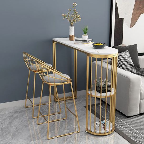 1/3 Pieces Glam Gold Iron Bar Table Set White Stone Top Bistro Set with Shelf