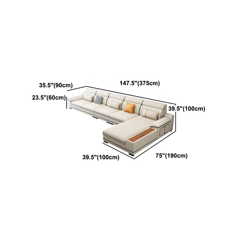 Faux Leather Cotton Blend Furniture Sectionals with Storage in Beige