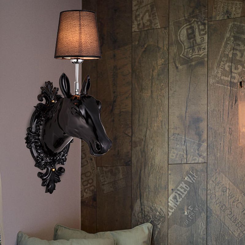 One Bulb Bedroom Wall Mounted Lamp Classic Black/White/Gold Sconce Light Fixture with Cone Fabric Shade