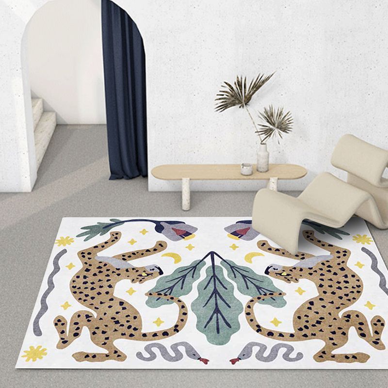 Stylish Animal Pattern Rug Grey and Blue Nordic Rug Polyester Washable Anti-Slip Backing Area Rug for Living Room