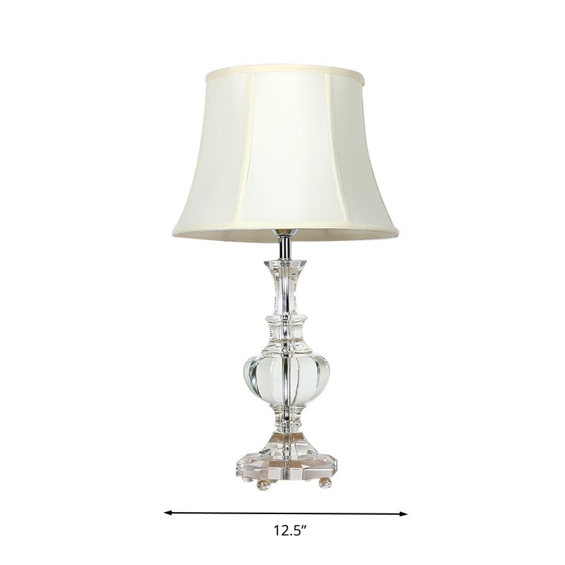 1 Light Night Lodge Lodge White Empire Shade Bedroom Table Light With Crystal Base