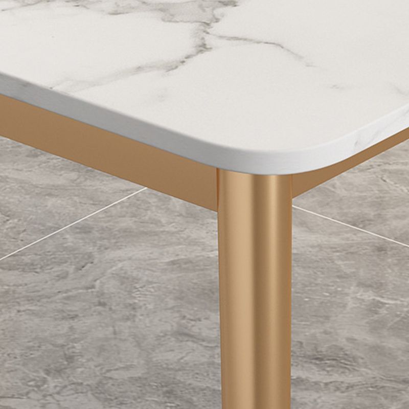 Modern Rectangle Dining Table Sintered Stone Top 4 Iron Legs Dining Room Table