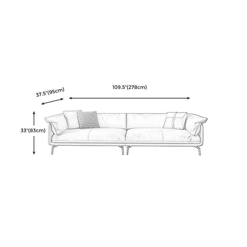 Stationary Stain Resistant Genuine Leather Living Room Pillow Top Arm Sofa