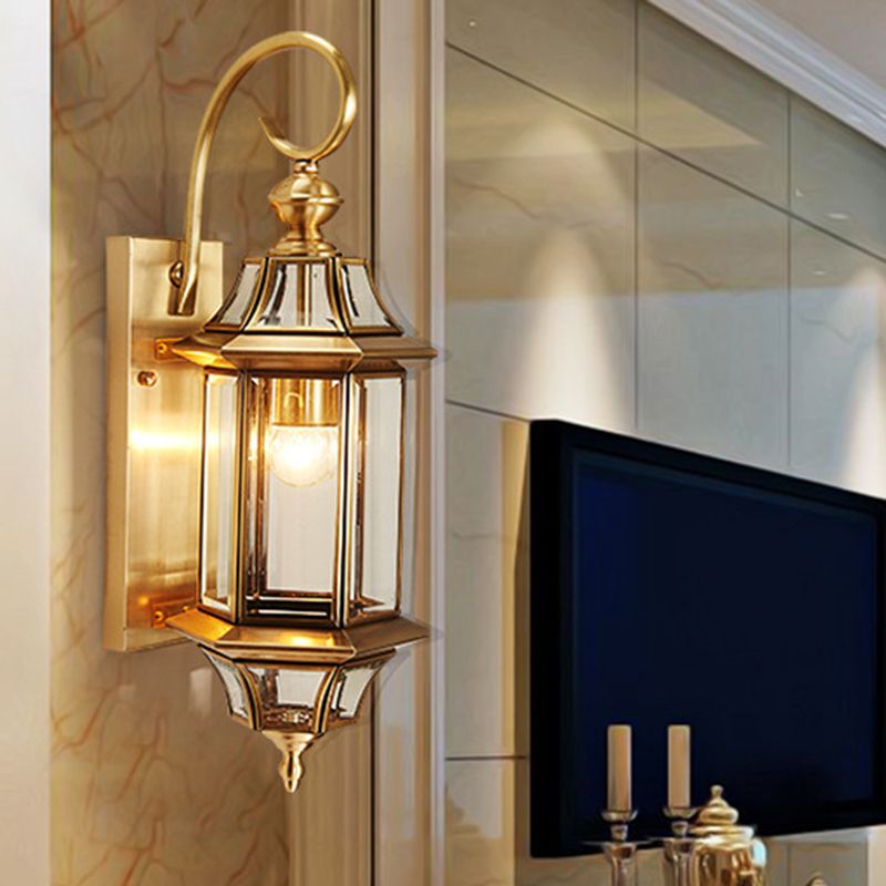 Contemporary Metal and Glass 1 Light Wall Lighting Fixtures in Gold