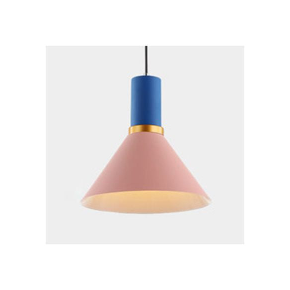 Bowl/Cone/Funnel Metal Hanging Ceiling Light Minimalist 1 Light Blue/Pink/Yellow Pendant Lamp