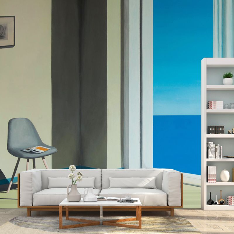 Full Size Artistry Mural Wallpaper Blue-Brown A Room with A View Painting Wall Decor, Custom Made
