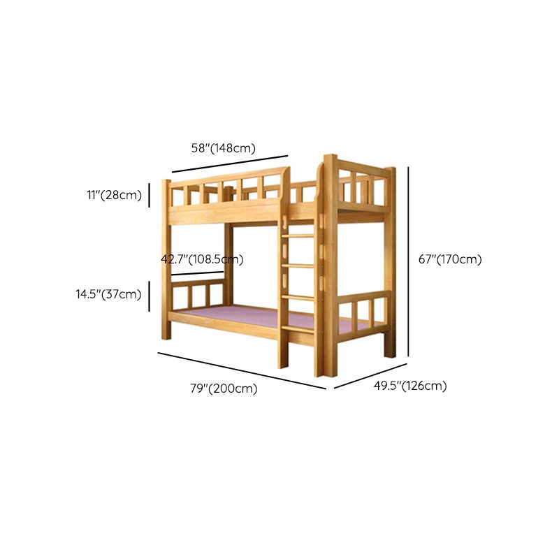 Mid-Century Modern Headboard Bunk Bed Solid Wood Bed with Footboard