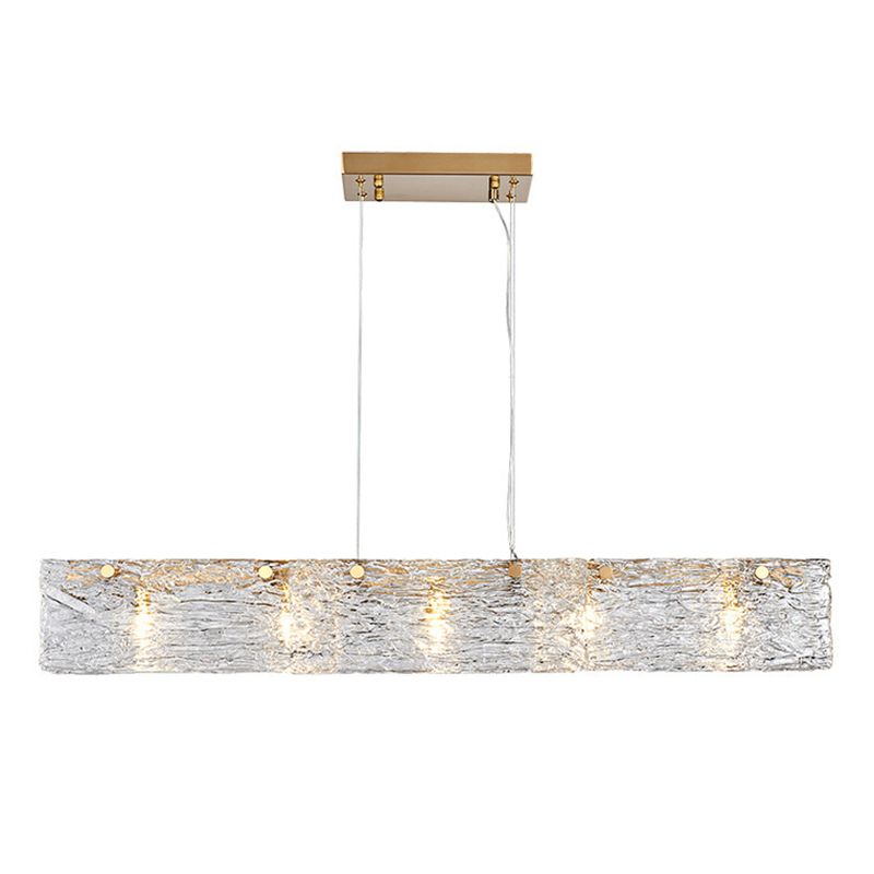 Rectangular Dining Room Hanging Lamp Rippled Glass 5-Light Minimalist Island Light