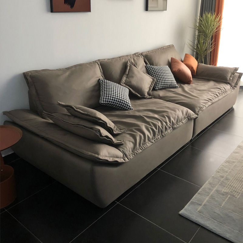 Stain Resistant Faux Leather Living Room Pillow Top Arm Dark Gray Sofa