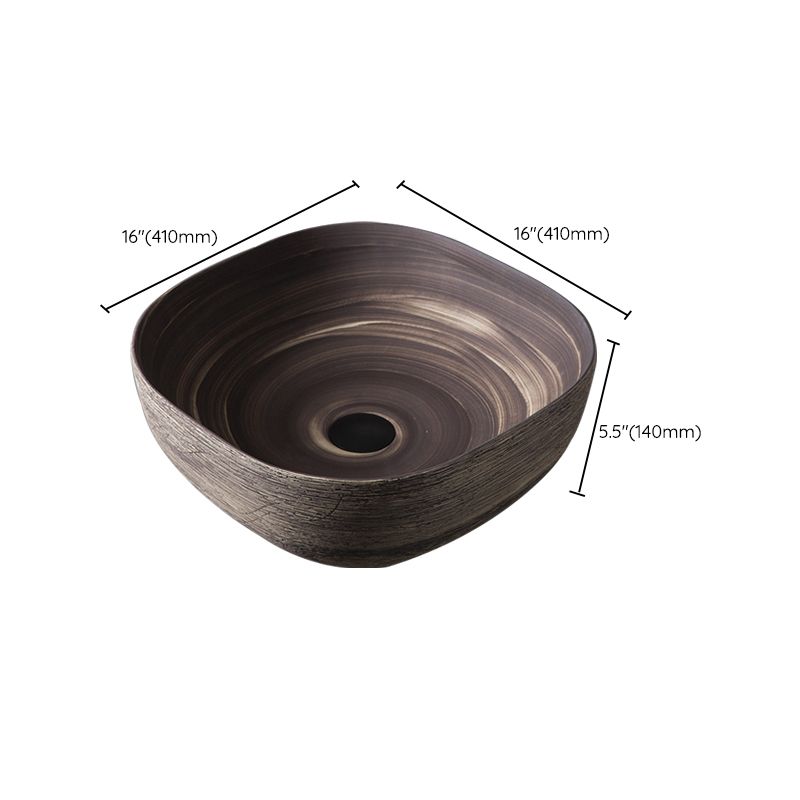 Traditional Bathroom Sink Porcelain Oval-Shape Vessel Lavatory Sink with Pop-Up Drain