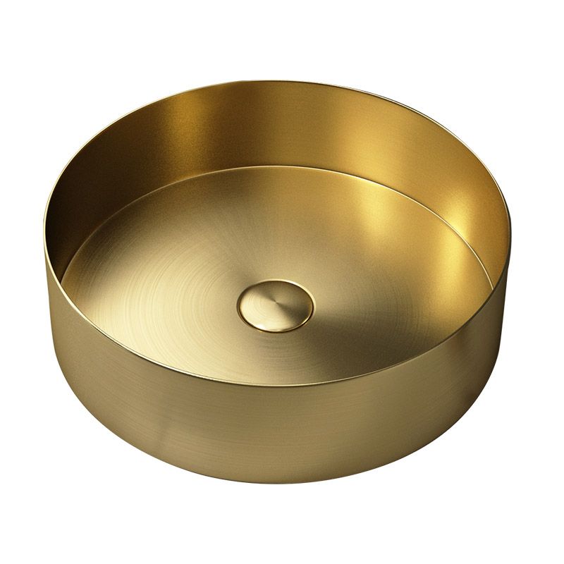 Modern Vessel Sink Round Metal with Basin and Faucet Vessel Lavatory Sink