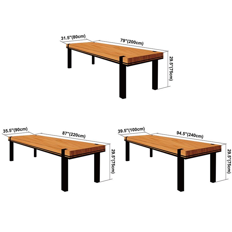 Rectangle 4 Legs Industrial Dining Table Wood Color Fixed Table with Solid Wood