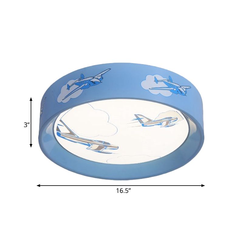 Fighter Plane Pattern Circle Flush Light Cartoon Acrylic Blue LED Flush Mount Ceiling Lamp for Boy's Room