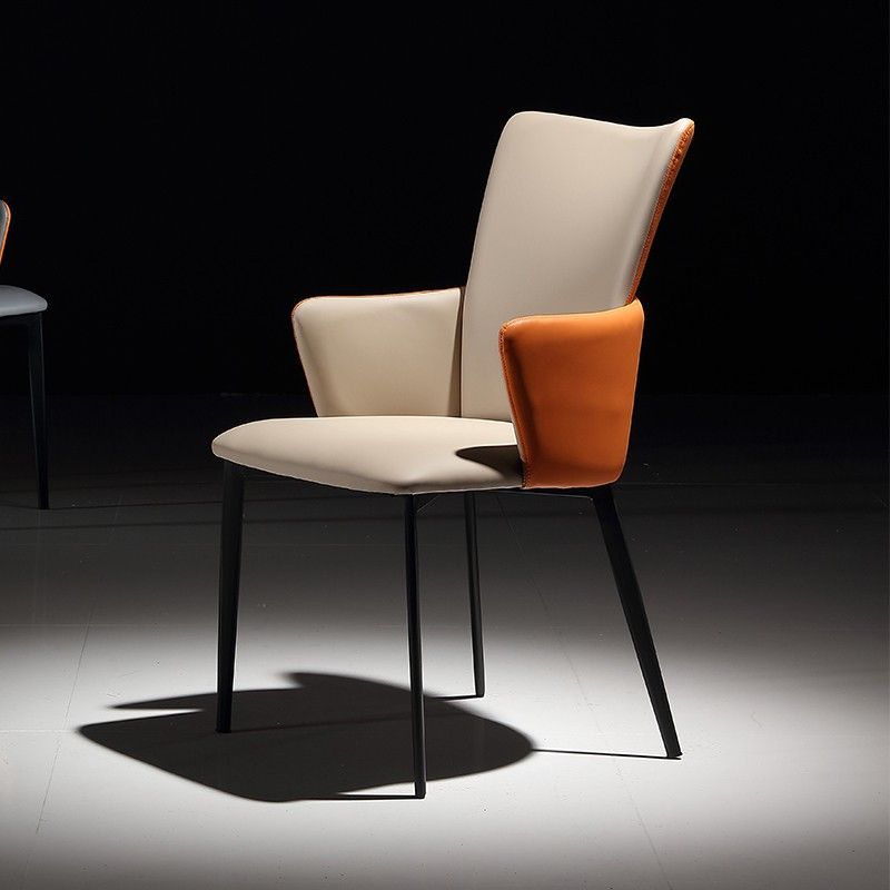 Upholstered Faux Leather Armchair Indoor Industrial Dining Chair with Metal Legs