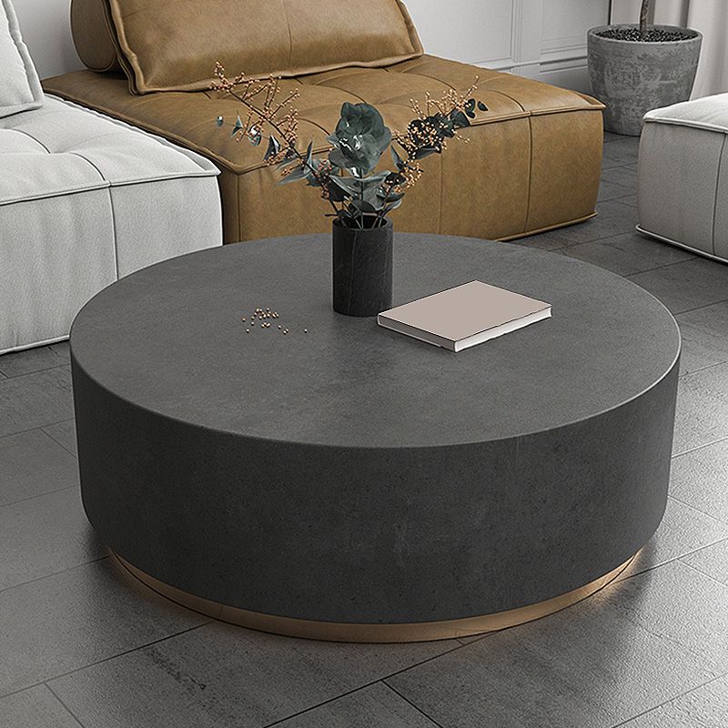 Drum Base Design Black/grey Faux Concrete Top Metal Base Round Coffee Table