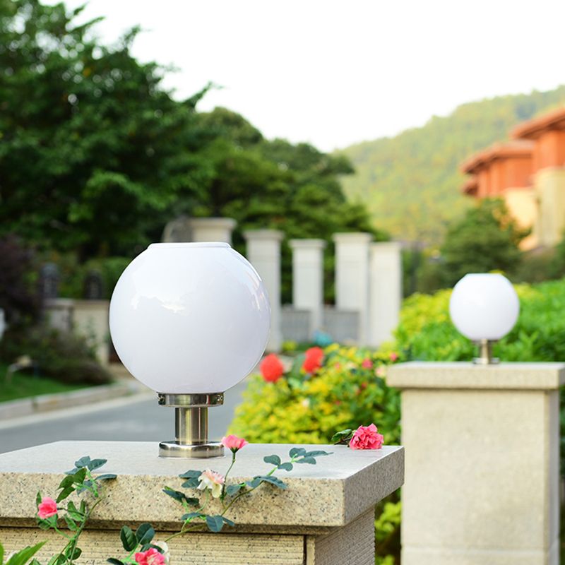 Globe Solar Pillar Lamp Contemporary Metal Outdoor Waterproof Light