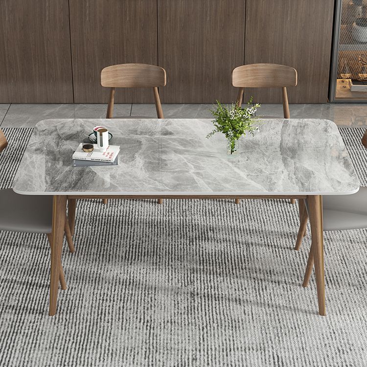 Modern Style Sintered Stone Dining Table 4 Legs Rectangular Table in Grey