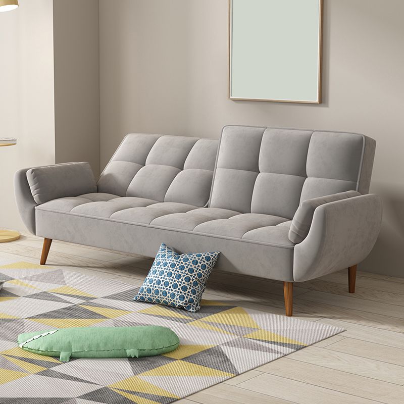 Contemporary Faux Leather and Velvet Reclining Convertible Settee Couch