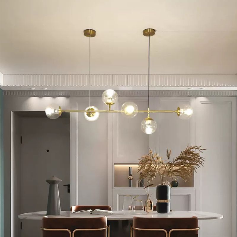 Linear Pendant Lighting Minimal Glass 6 Lights Chandelier Lighting in Black
