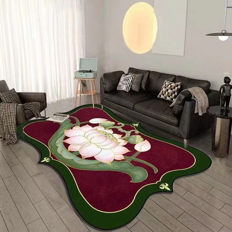 Novelty Shape Carpet Medallion Print Carpet Non-Slip Backing Polyester Rug for Home Decor