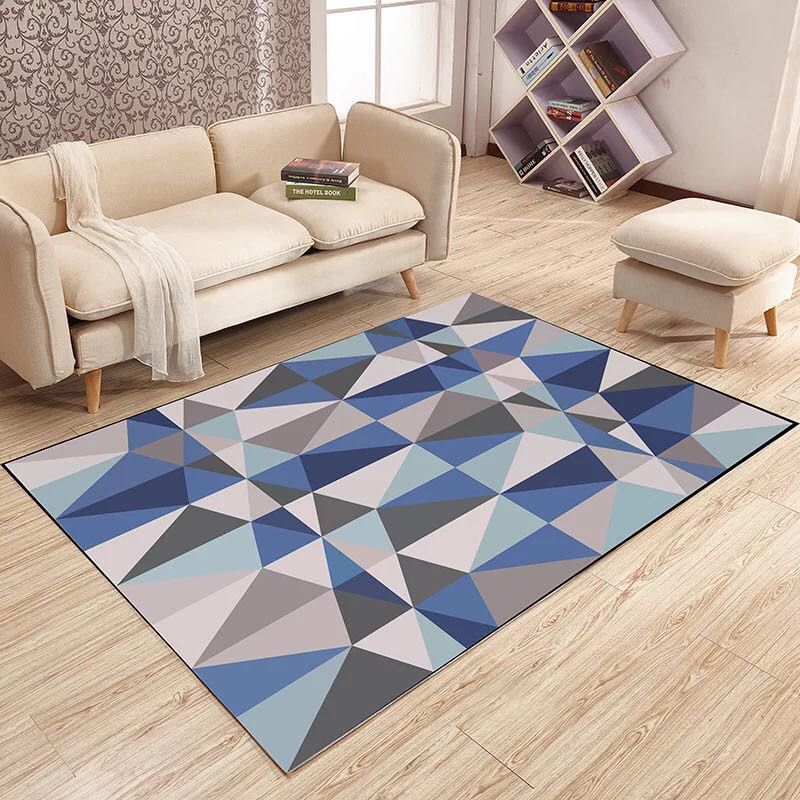 Fancy Living Room Carpet Modern Geometric Print Polyester Area Rug Anti-Slip Area Rug