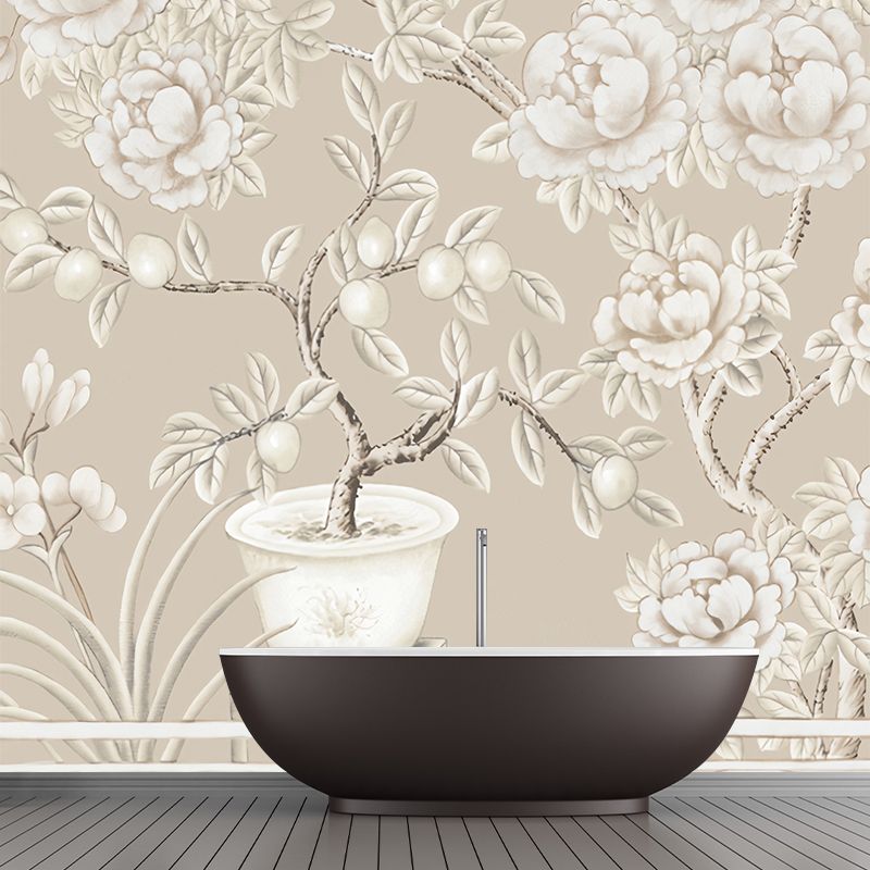 Non-Woven Washable Murals Modern Art Potted Fruit and Peony Painting Wall Decor for Dining Room