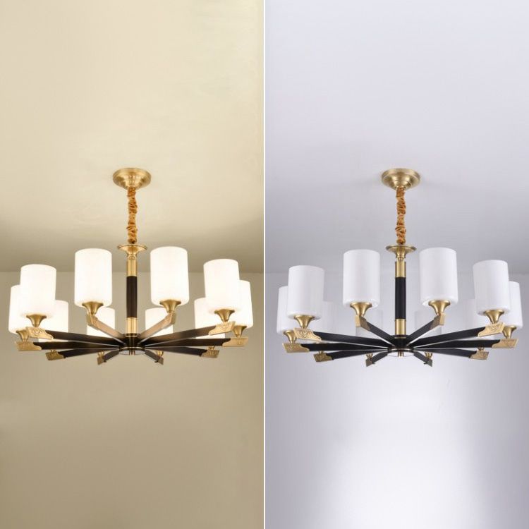 Light Luxury Style Chandelier Lighting Cylindrical Hanging Chandelier with Glass Shade