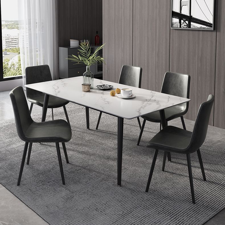 Mesa de comedor de rectángulo industrial de metal mesa de piedra sinterizada con piernas negras
