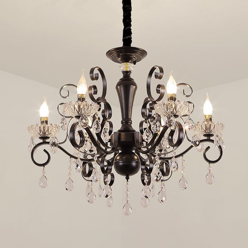 Chandelier suspendu au chandelier traditionnel 6 lumières à facette de suspension à balles à facettes en noir