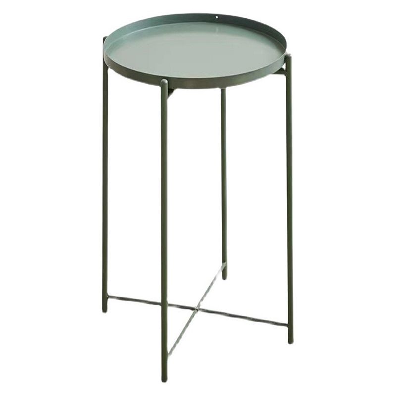 Mid-Century Round Tray Top Side Table Metal Cross Legs End Table