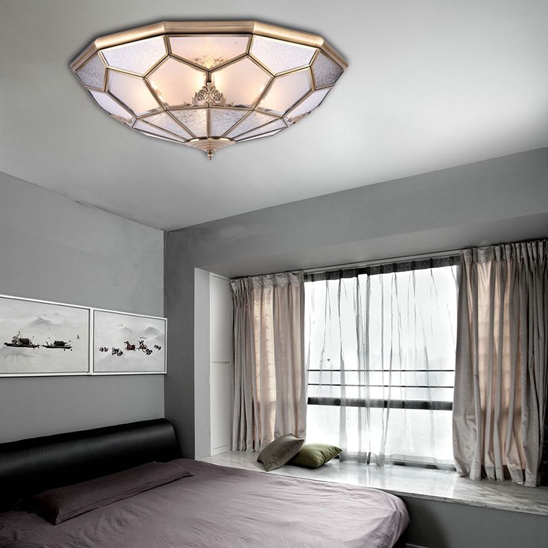 3/4/6 Luci Curvo Frosted Glass Pane Flush Soffitto Light Classic Gold Bowl Camera Da Letto Flush Lampada