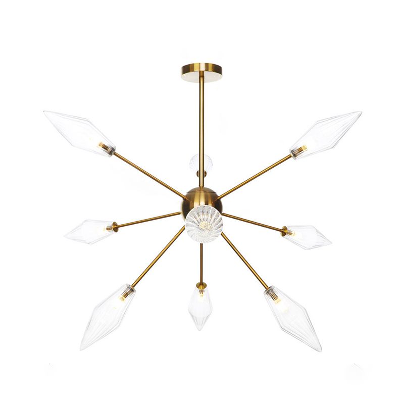 Vintage Style Diamond Hanging Fixture Amber/Clear Glass 9/12/15 Heads Restaurant Chandelier Light with Adjustable Rod