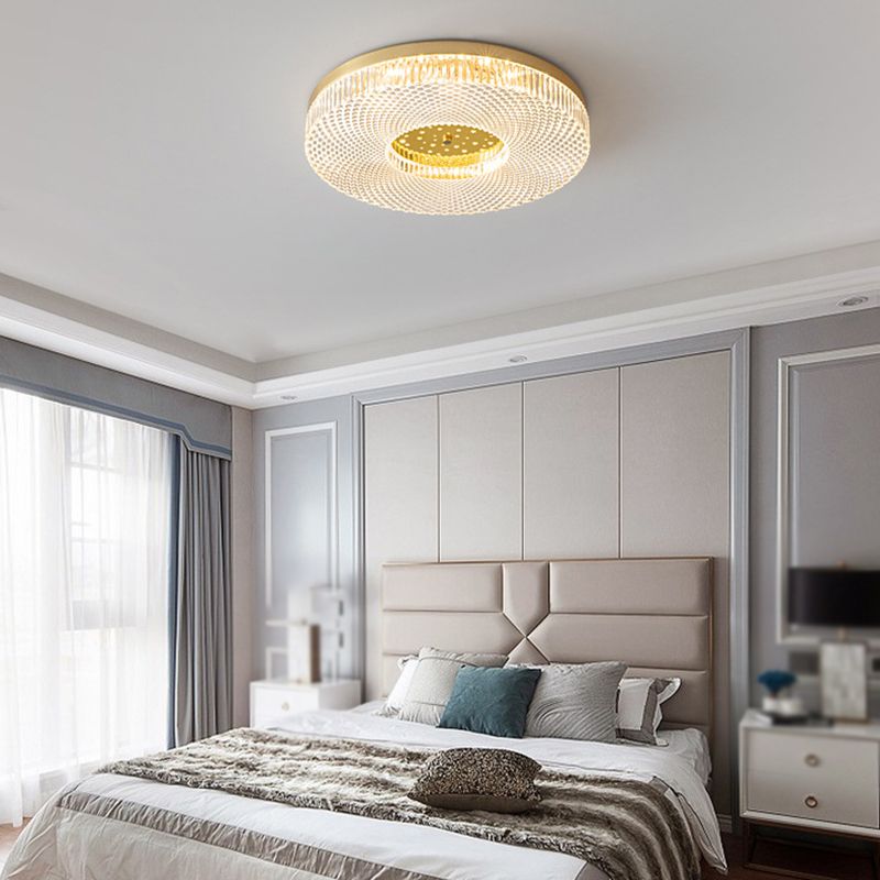 Modern Circular LED Flush Mount Lighting Golden / Black Ceiling Light for Bedroom