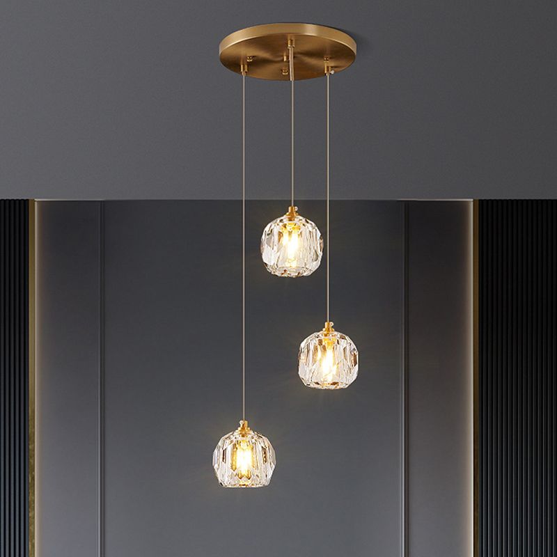 Sfera lampada a sospensione cristallo smussata moderna semplicità finitura ottone a soffitto multiplo
