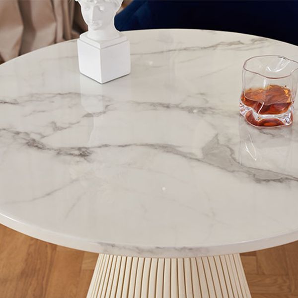 Traditional Luxury Dining Table Round White Top Dining Table with Pedestal Base