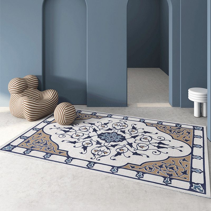 Blue Modern Rug Polyester Graphic Rug Washable Rug for Living Room