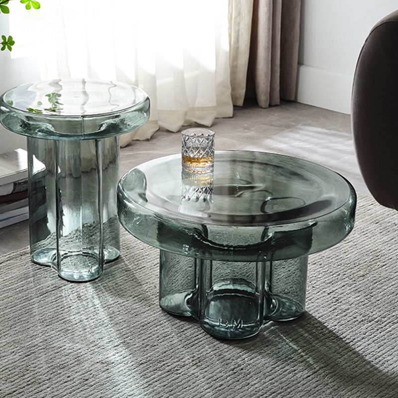 Contemporary Round Side Table Pedestal Clear Glass End Table