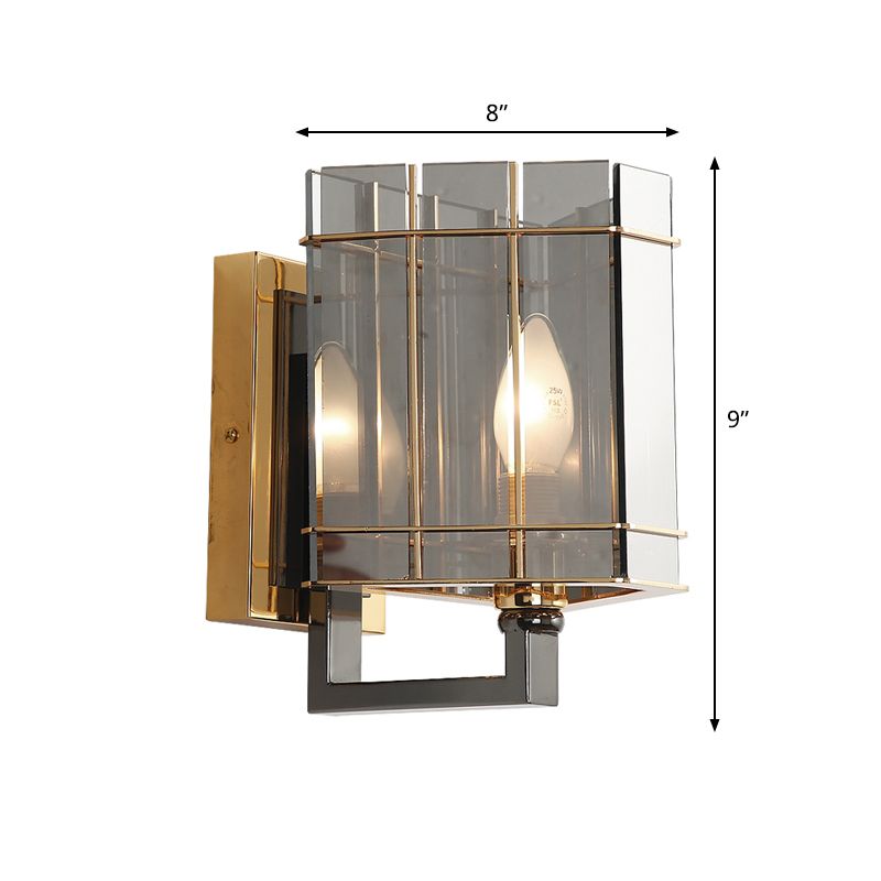 Smoke Gray Glass Triangle Sconce Light Fixture Modernist 1-Head Wall Mounted Lamp for Bedroom