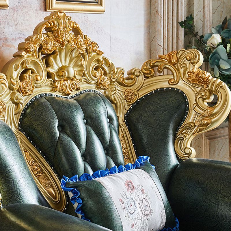 Green Genuine Leather Sofa Tufted Split-Back Rolled Arm Sofa