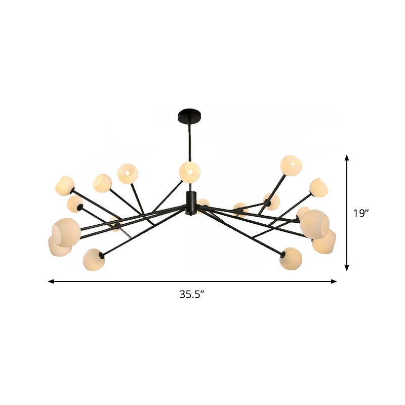 Zweig Kronleuchter Anhänger Licht modernistisch gefrostetes Glas 18 Lichter Schwarz hängende Beleuchtung für Wohnzimmer